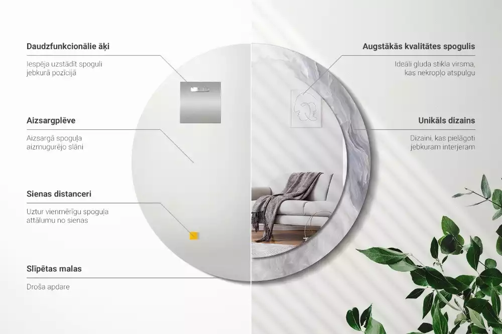 Espejo redondo estampado Mármol abstracto