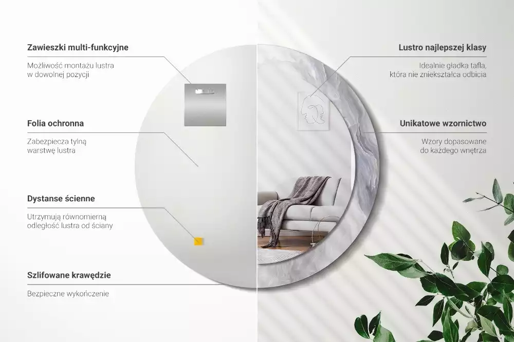 Espejo redondo estampado Mármol abstracto