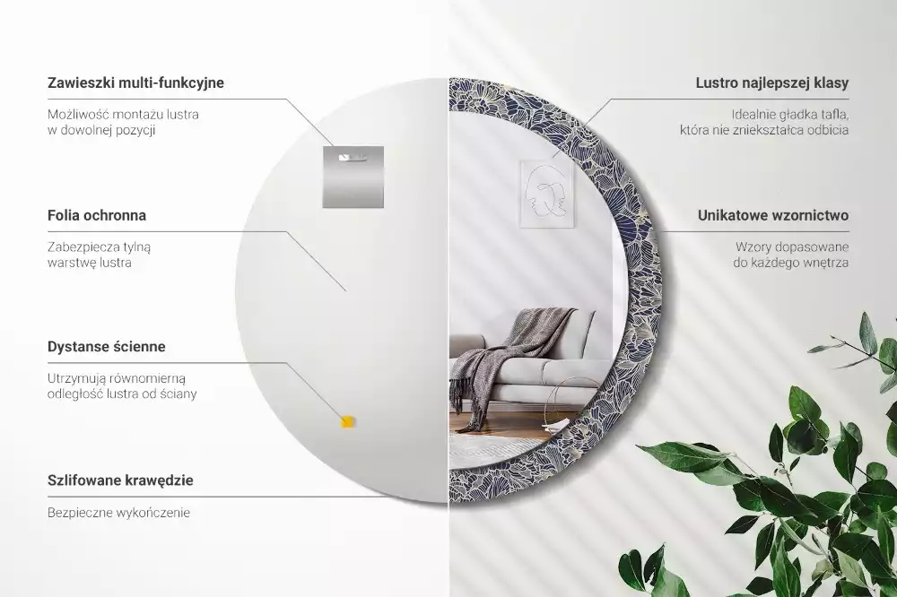 Espejo redondo estampado Flores