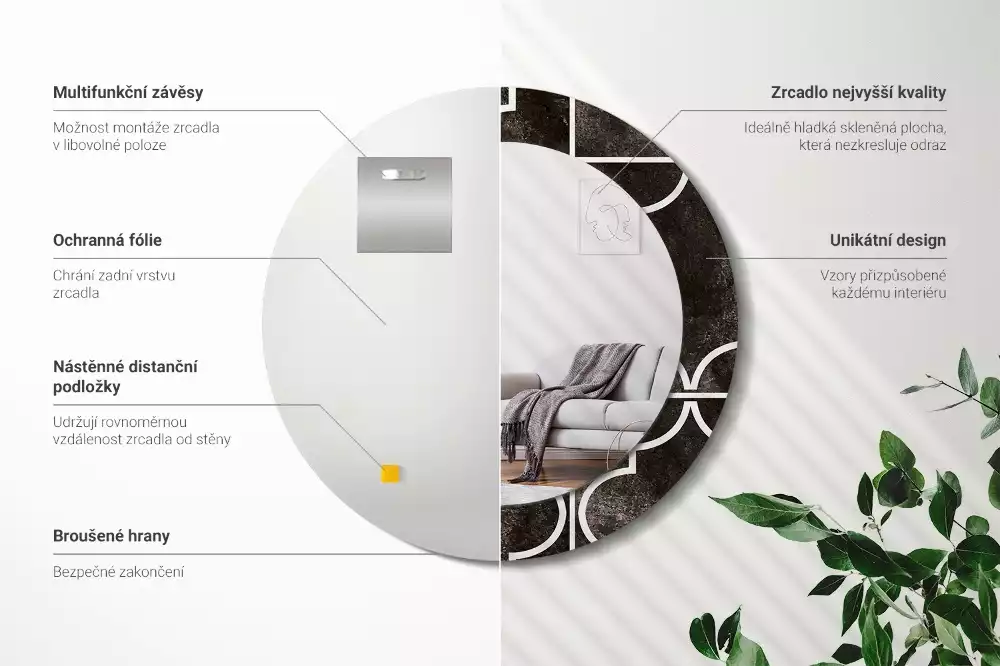 Espejo redondo impreso Patrón antiguo