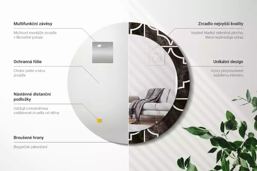 Espejo redondo impreso Patrón antiguo