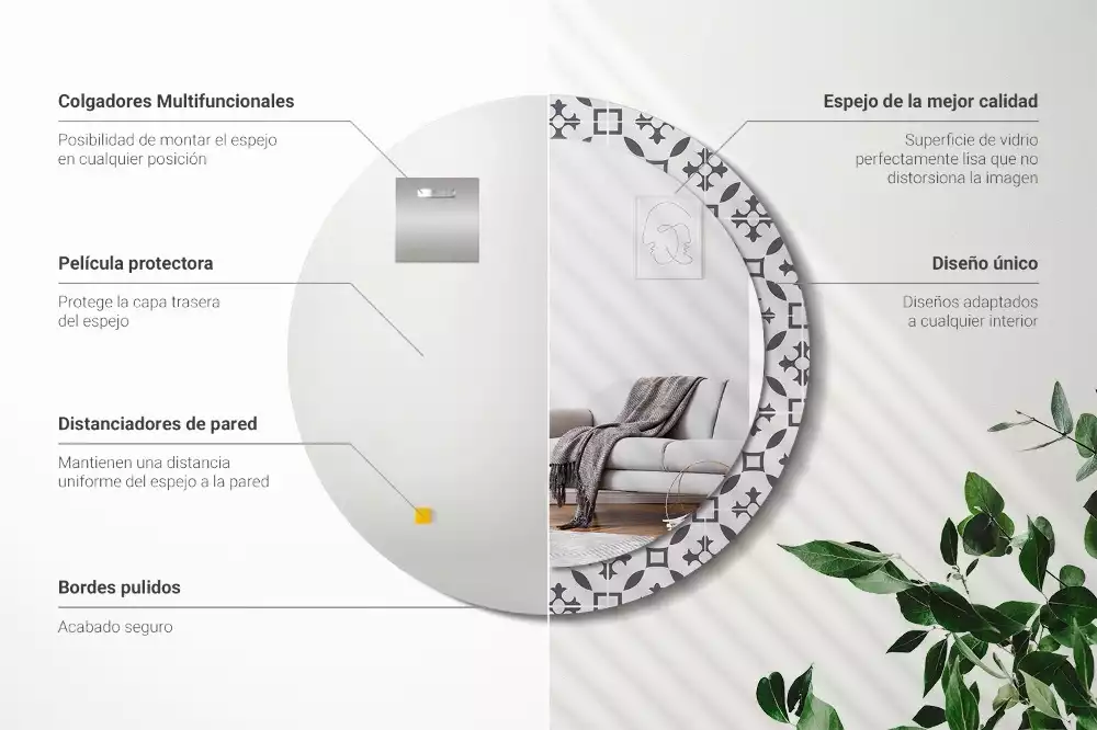 Espejo redondo con decoración Patrón de mosaico