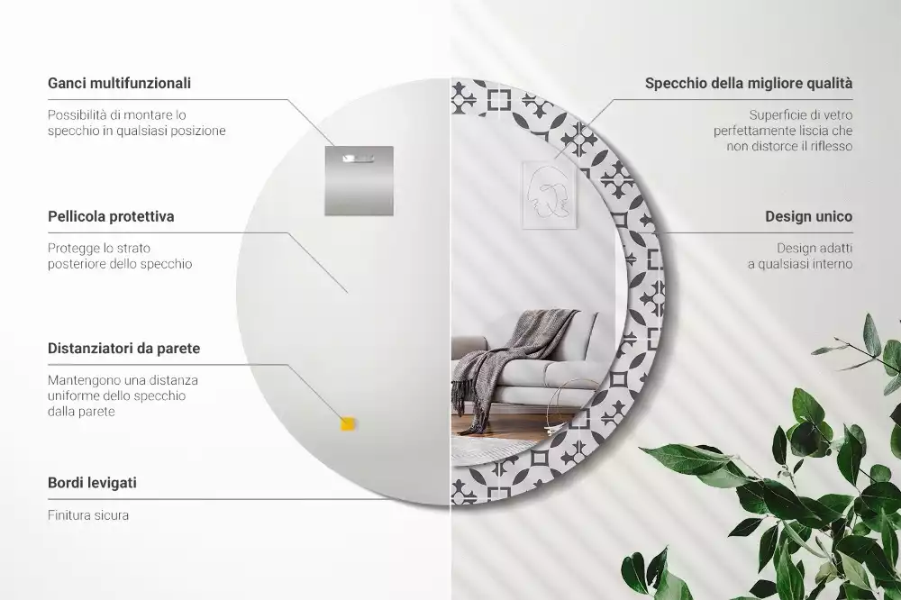 Espejo redondo con decoración Patrón de mosaico