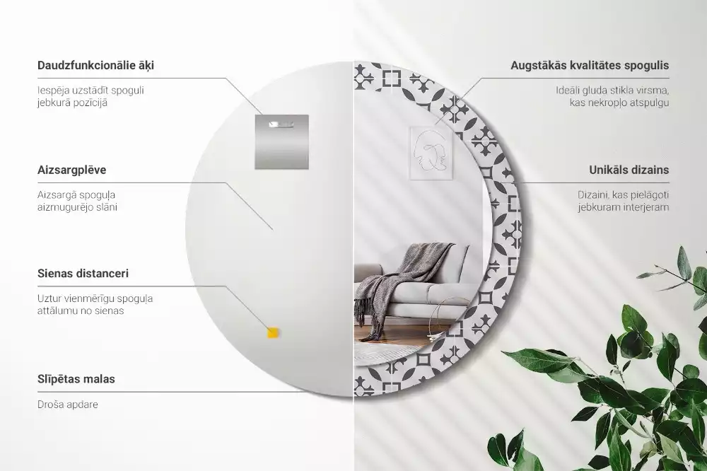 Espejo redondo con decoración Patrón de mosaico