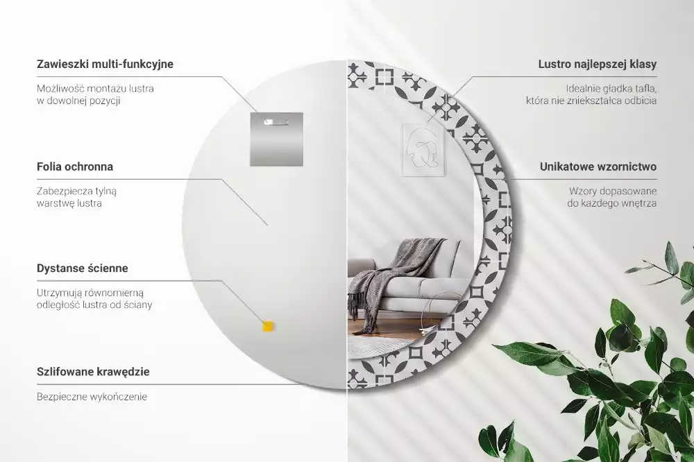 Espejo redondo con decoración Patrón de mosaico