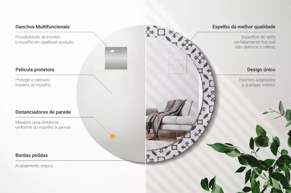 Espejo redondo con decoración Patrón de mosaico