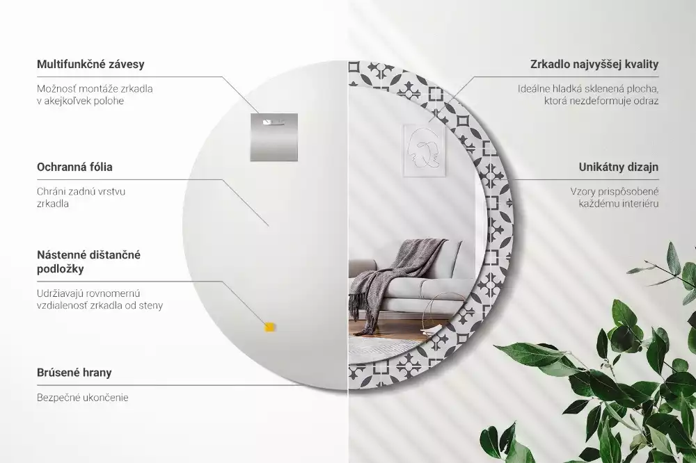 Espejo redondo con decoración Patrón de mosaico