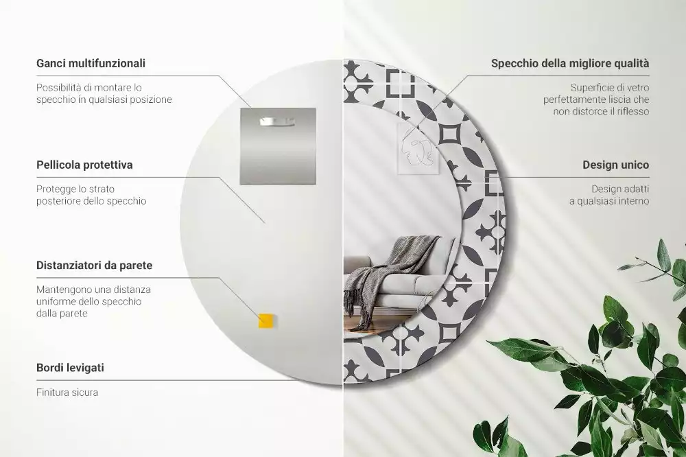 Espejo redondo con decoración Patrón de mosaico