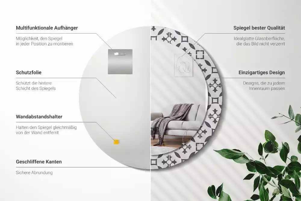 Espejo redondo con decoración Patrón de mosaico