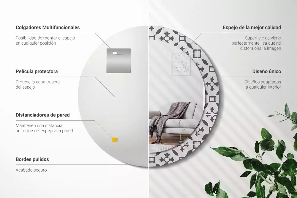 Espejo redondo con decoración Patrón de mosaico