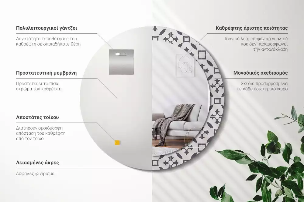 Espejo redondo con decoración Patrón de mosaico