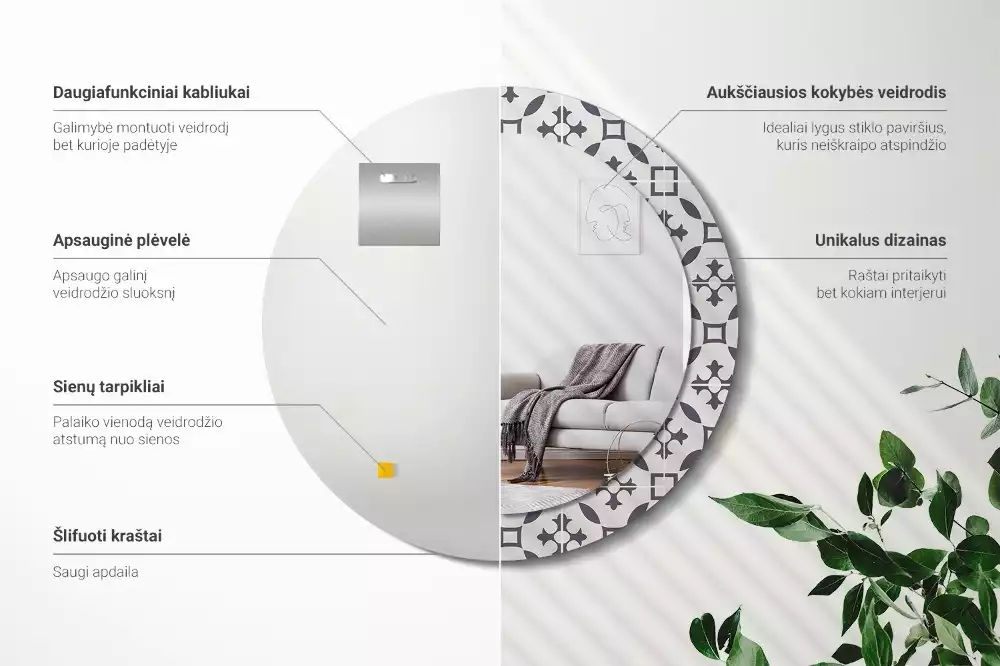 Espejo redondo con decoración Patrón de mosaico