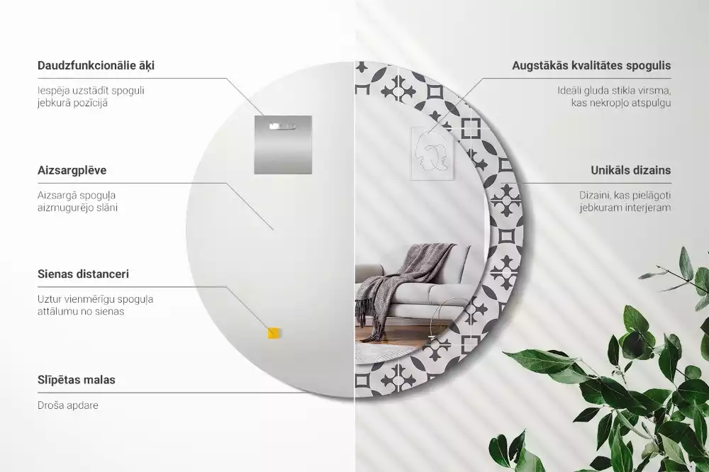 Espejo redondo con decoración Patrón de mosaico