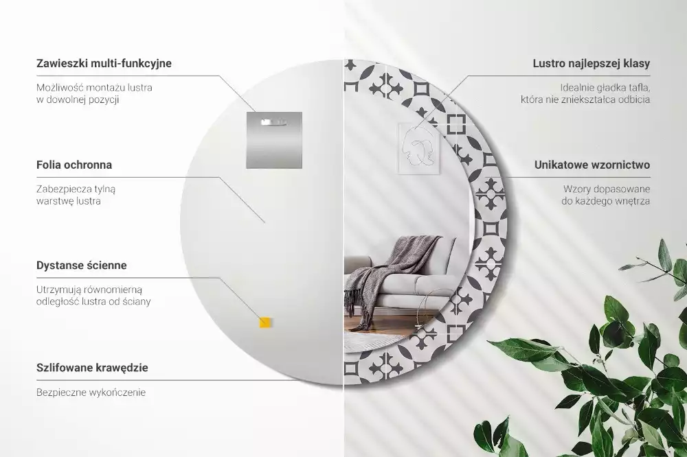 Espejo redondo con decoración Patrón de mosaico