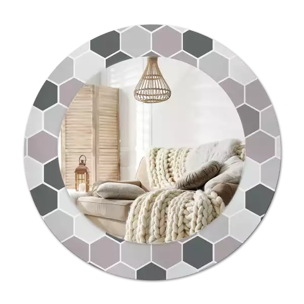 Espejo redondo con decoración Patrón hexagonal
