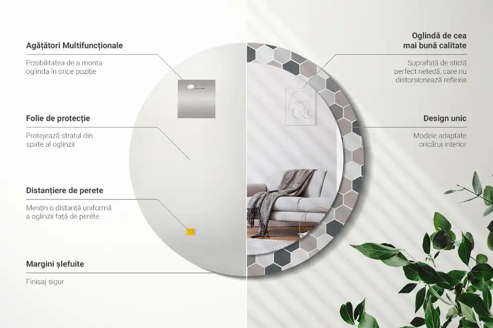 Espejo redondo con decoración Patrón hexagonal