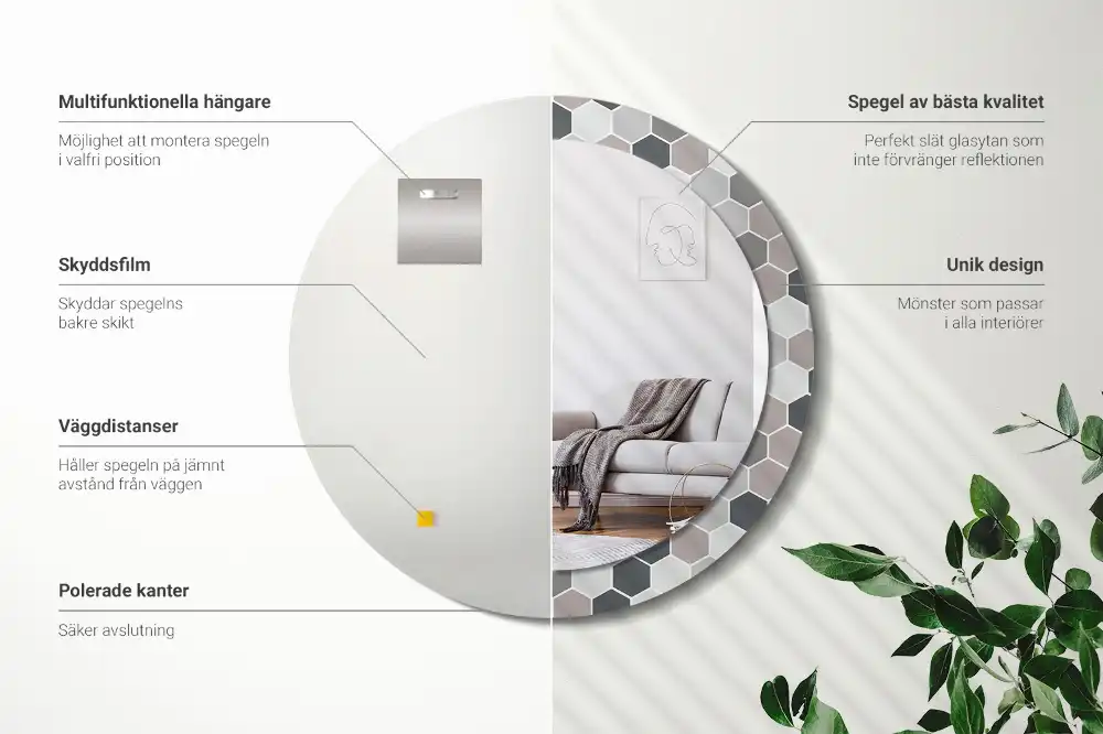 Espejo redondo con decoración Patrón hexagonal