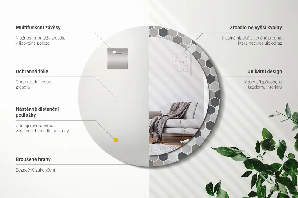 Espejo redondo con decoración Patrón hexagonal