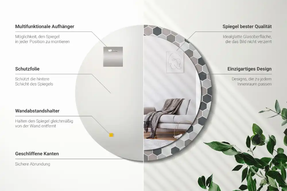 Espejo redondo con decoración Patrón hexagonal