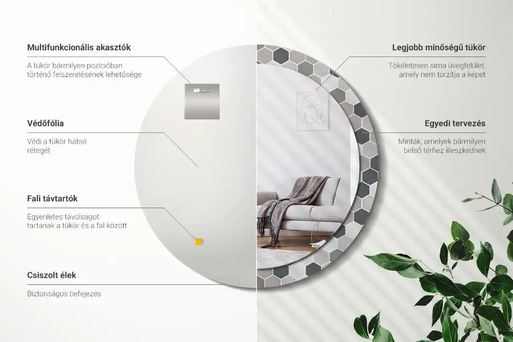 Espejo redondo con decoración Patrón hexagonal