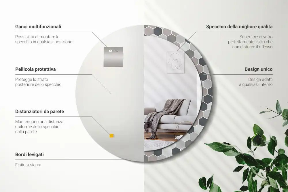 Espejo redondo con decoración Patrón hexagonal