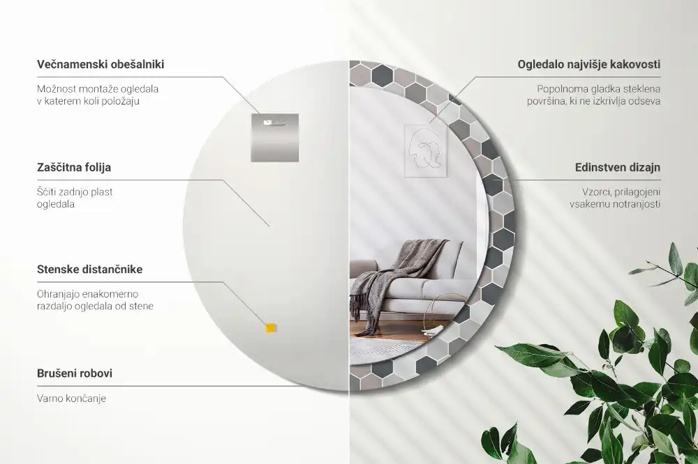 Espejo redondo con decoración Patrón hexagonal