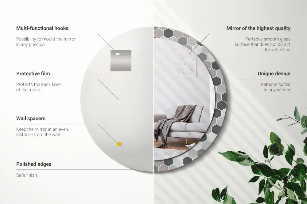 Espejo redondo con decoración Patrón hexagonal