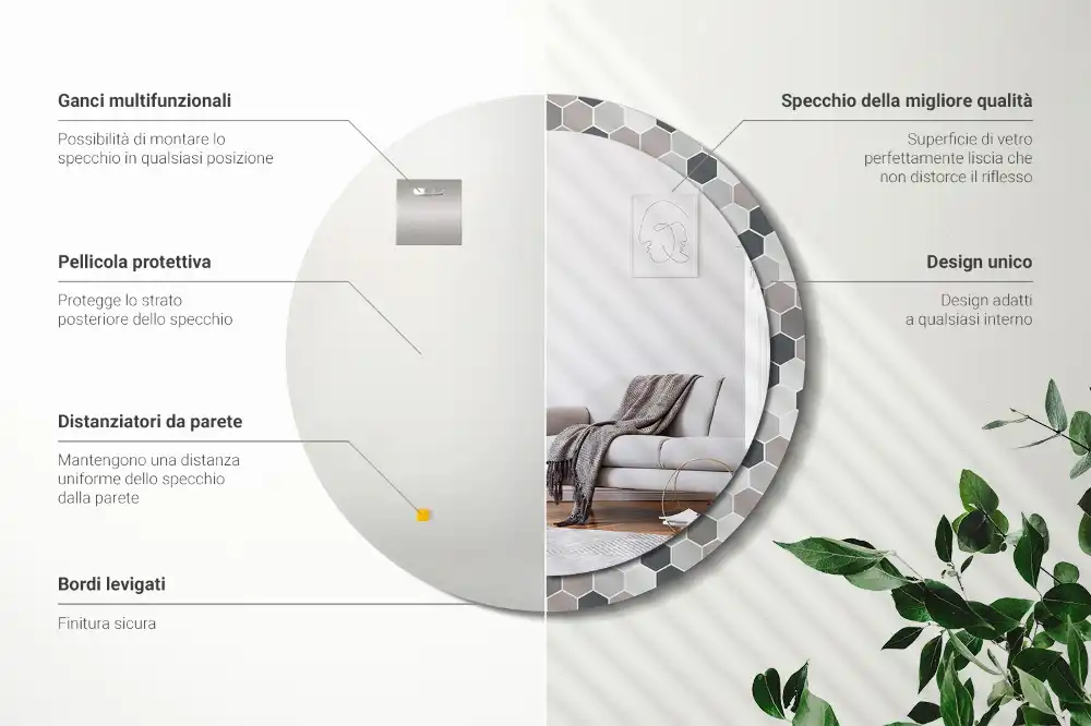 Espejo redondo con decoración Patrón hexagonal