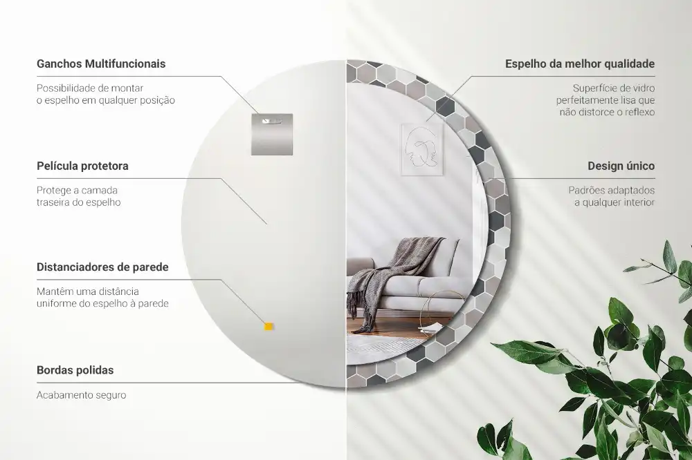 Espejo redondo con decoración Patrón hexagonal