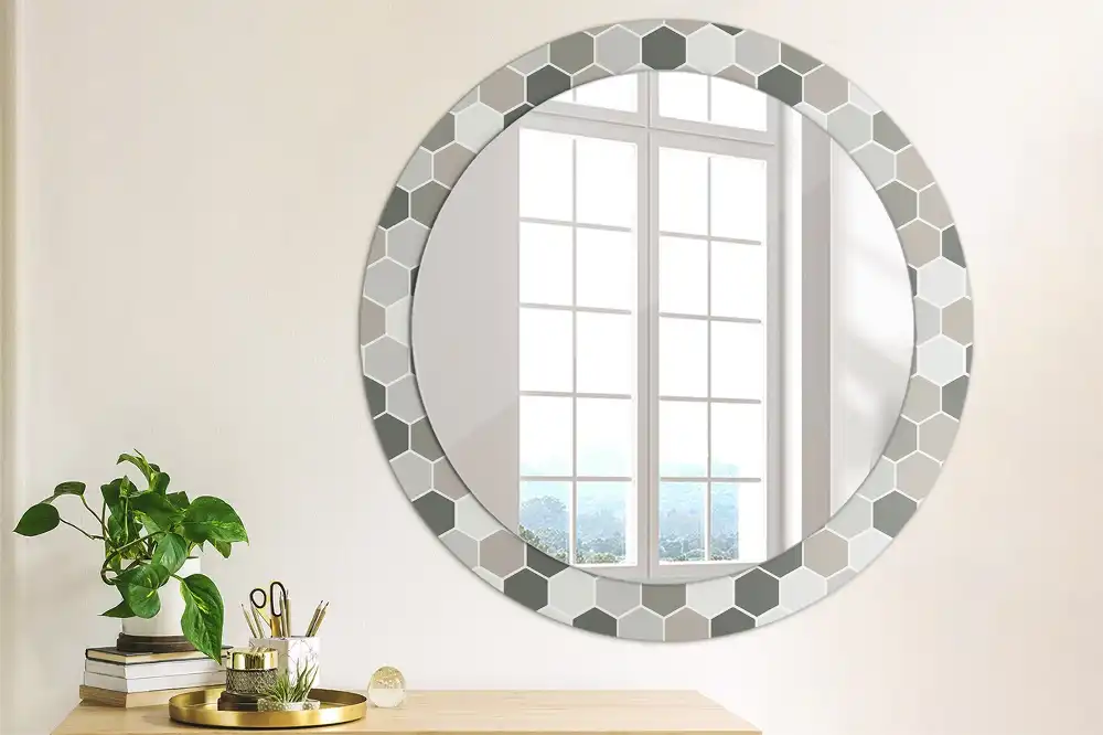 Espejo redondo con decoración Patrón hexagonal