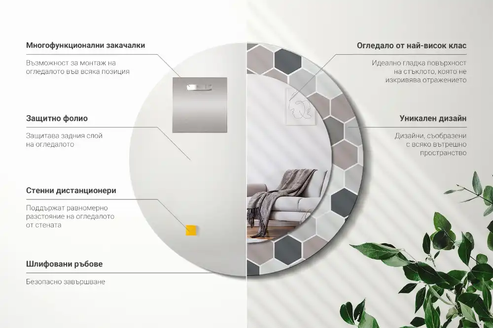 Espejo redondo con decoración Patrón hexagonal