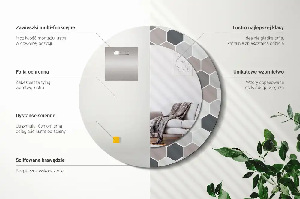 Espejo redondo con decoración Patrón hexagonal