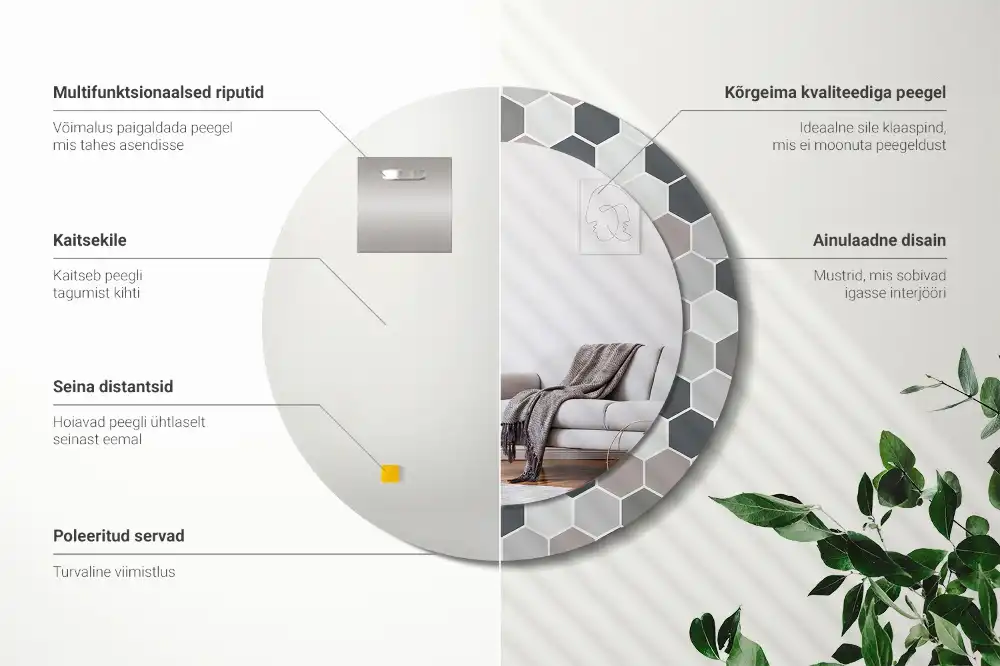 Espejo redondo con decoración Patrón hexagonal