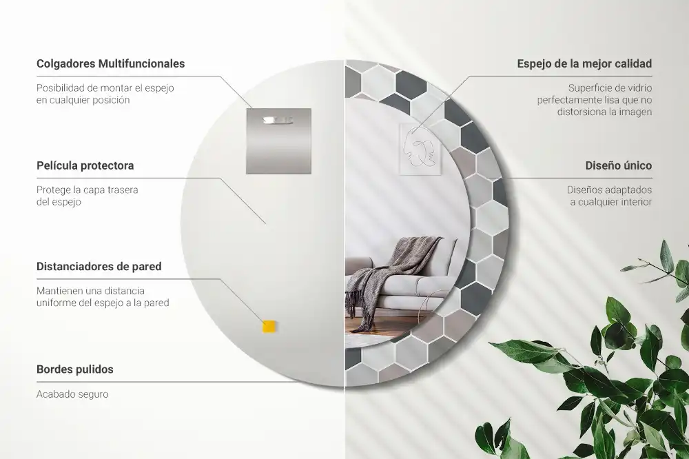 Espejo redondo con decoración Patrón hexagonal