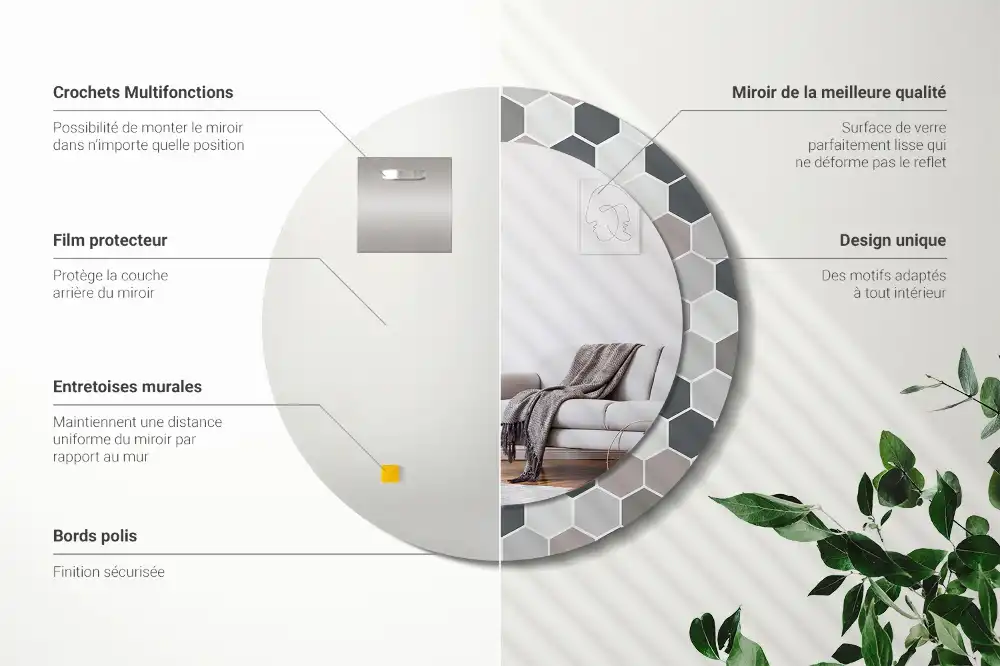 Espejo redondo con decoración Patrón hexagonal