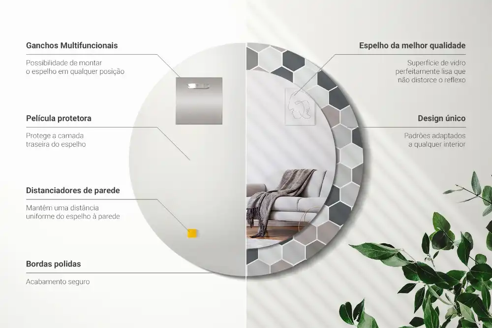 Espejo redondo con decoración Patrón hexagonal