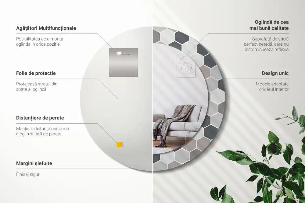 Espejo redondo con decoración Patrón hexagonal