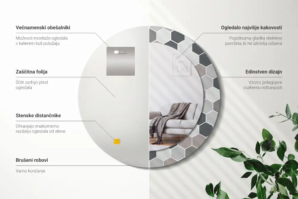 Espejo redondo con decoración Patrón hexagonal
