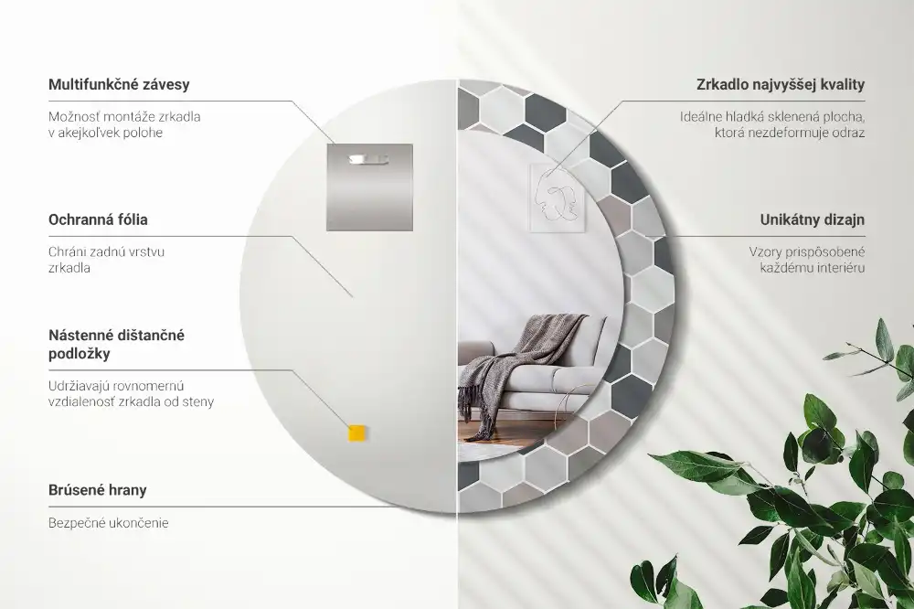 Espejo redondo con decoración Patrón hexagonal