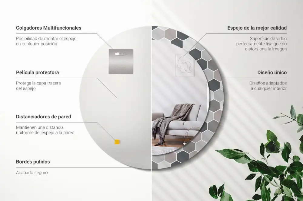 Espejo redondo con decoración Patrón hexagonal