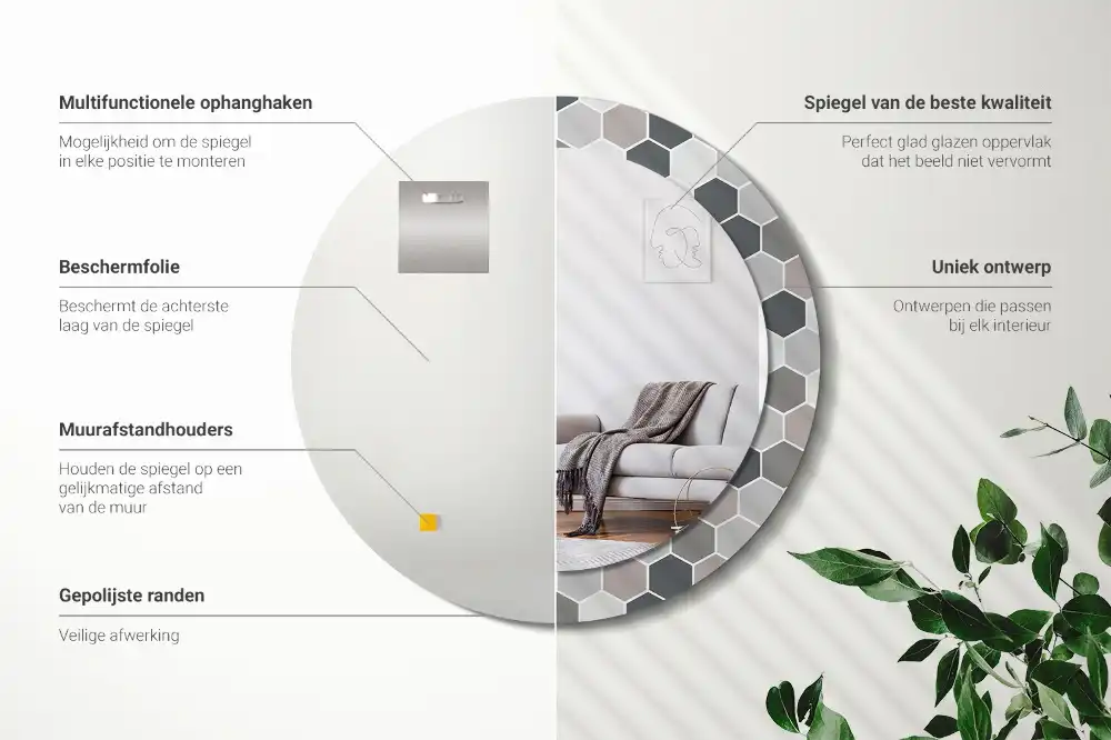 Espejo redondo con decoración Patrón hexagonal