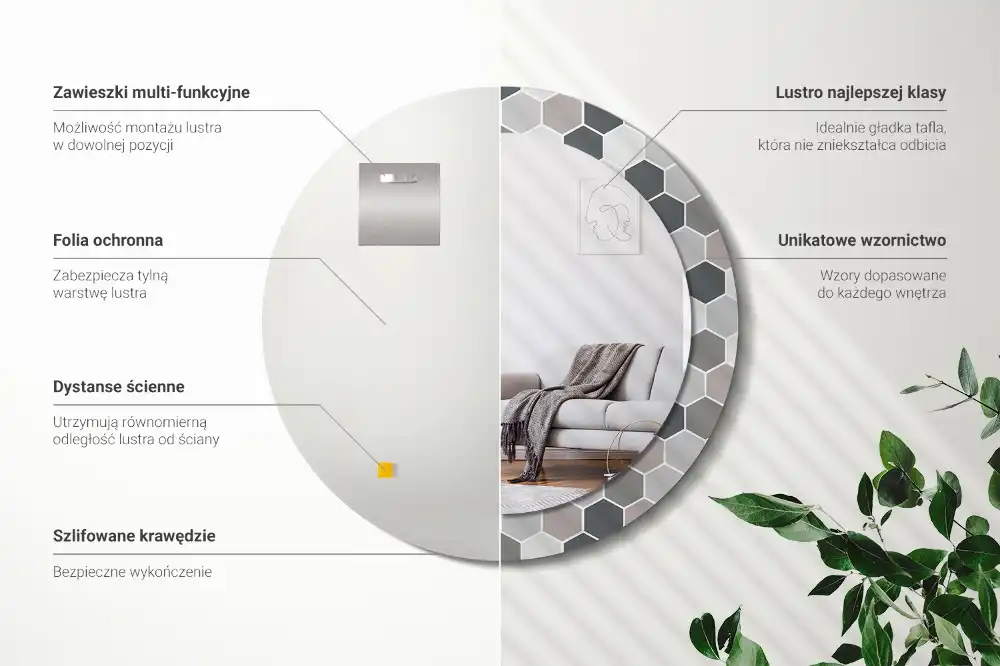 Espejo redondo con decoración Patrón hexagonal