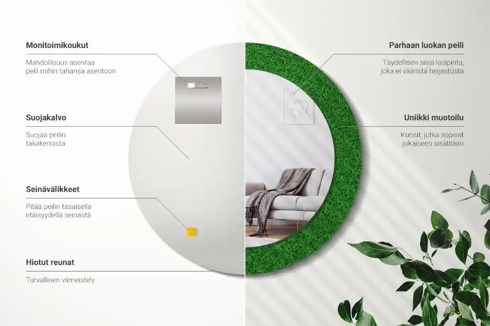 Espejo redondo estampado Hierba verde