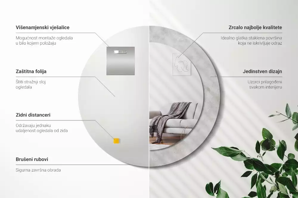 Espejo redondo impreso Textura de hormigón