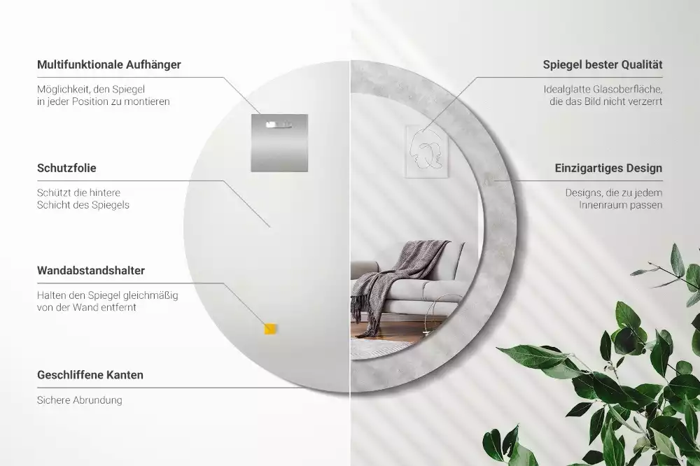 Espejo redondo impreso Textura de hormigón