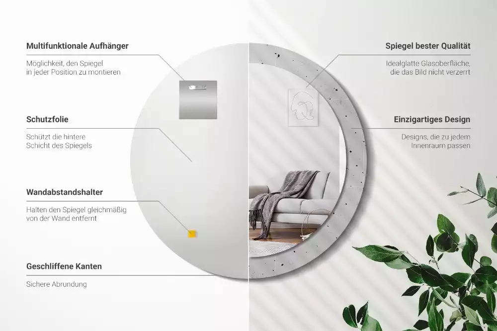 Espejo redondo estampado Textura de hormigón