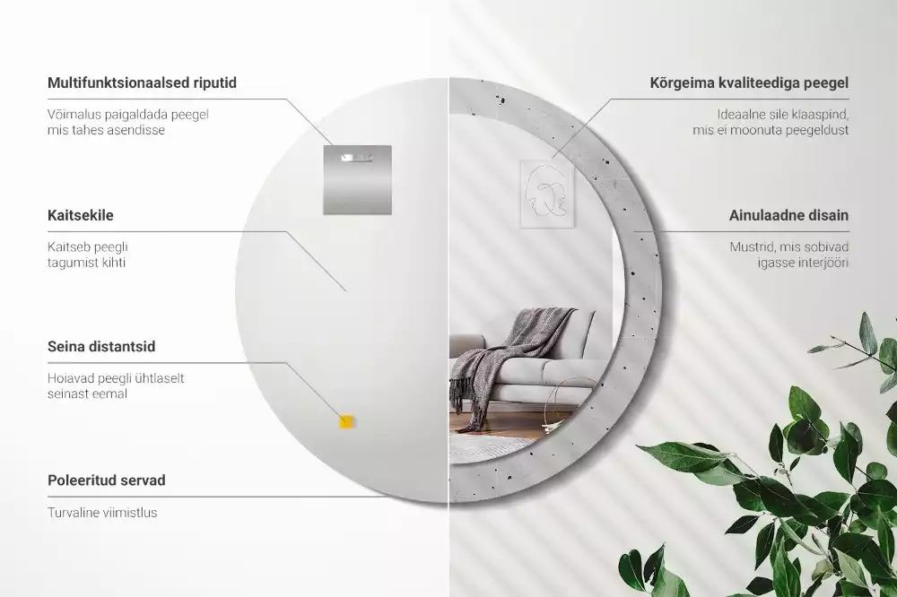 Espejo redondo estampado Textura de hormigón