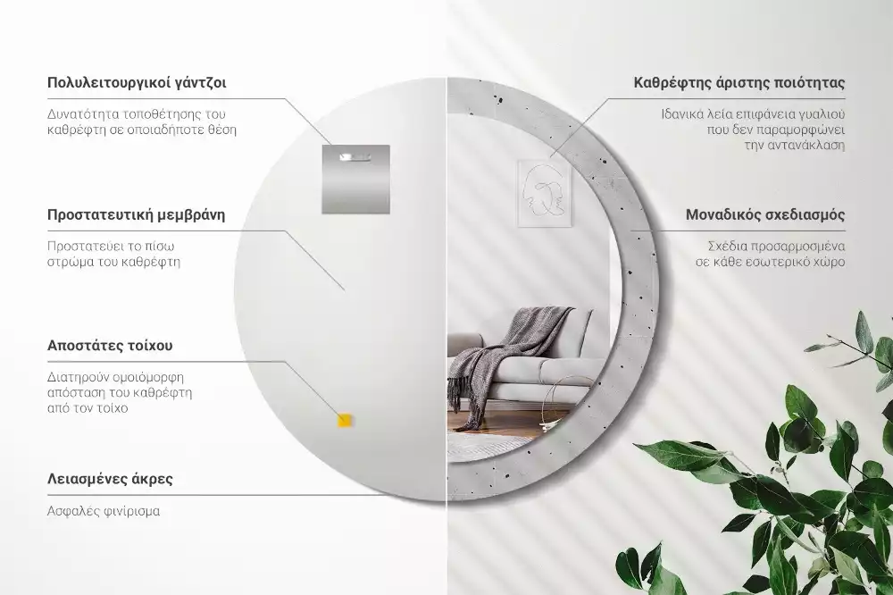 Espejo redondo estampado Textura de hormigón