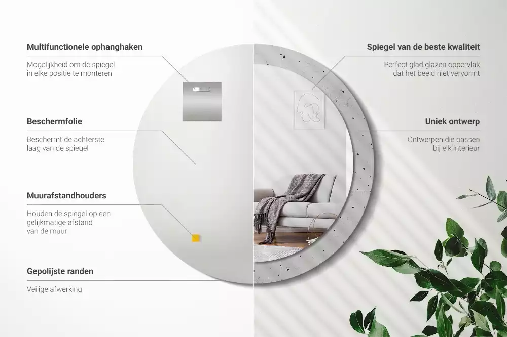 Espejo redondo estampado Textura de hormigón