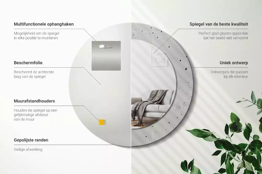 Espejo redondo estampado Textura de hormigón